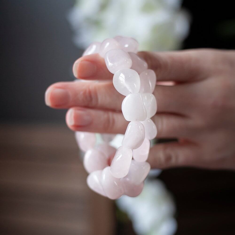 Looking for Rose Quartz Tumbled Stone Bracelet? Shop at Magic Crystals for Rose Quartz Jewelry,  handmade Jewelry, Bracelets, Beaded Bracelets , tumbled stone gems, elastic gem bracelet and stretchy bracelet with FREE SHIPPING available. Rose Quartz is the stone of universal and unconditional love.