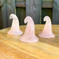 Rose-Quartz-Witch-Hat.Looking for Carved Gemstone? Shop at Magic Crystals for Beautiful Crystal Witch Caps made of genuine Fluorite, Opalite, Amethyst, Clear Quartz, Black Obsidian. Gemstone Hand Carved Wizard Magic Hat Statue Decoration, Reiki Healing Quartz Sculpture, Powwow Hat. Home Decor. Gemstone 2" - Witches Hat.