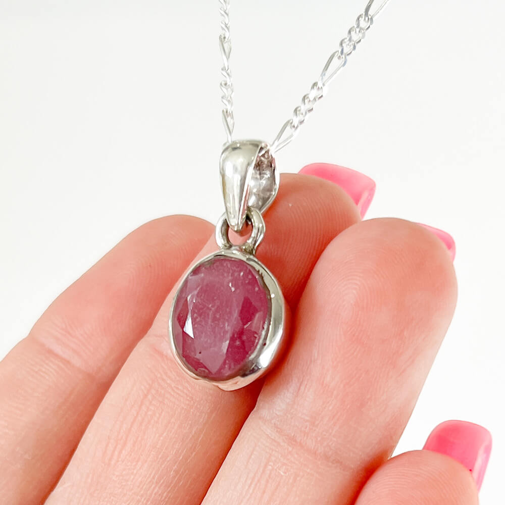 Looking for Ruby Pendant 925 Sterling Silver Pendant ? Shop at MagicCrystals.com for Ruby Gemstone Pendant, Handmade Silver Gemstone Jewelry, Ruby Silver Pendant For Necklace Women - heart chakra stone? Ruby initiates the pleasures of life and stimulates the heart, encouraging one to enjoy being in the physical world