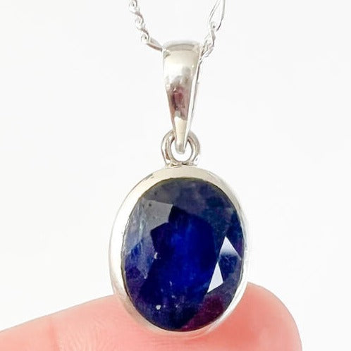 Looking for Sapphire Pendant 925 Sterling Silver Pendant ? Shop at MagicCrystals.com for Sapphire Gemstone Pendant, Handmade Silver Gemstone Jewelry, Sapphire Silver Pendant For Necklace Women - heart chakra stone? Sapphire initiates the pleasures of life and stimulates the throat chakra. Faceted Sapphire Sterling Silver Pendant Necklace - B