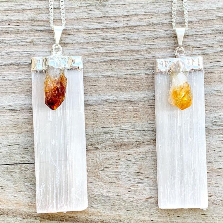 Looking for a Selenite Necklace or Citrine Necklace? Selenite and Citrine Pendant w/ Chain and Selenite and Citrine Necklace are available at Magic crystals. We carry genuine Selenite, Citrine stones. This necklace is used for Money Stone, Cleansing Pendant, and Stress Relief. FREE SHIPPING available.