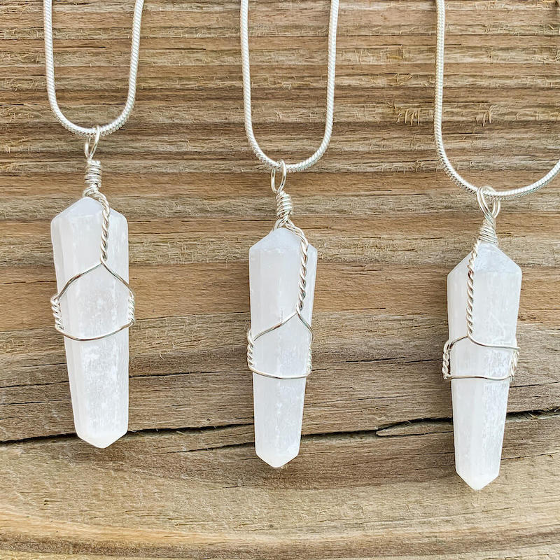 Selenite Stone Double Point Pendant Necklace - Stone Necklace - Magic Crystals