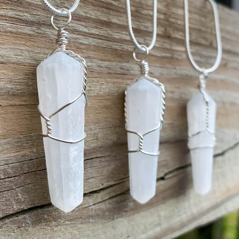 Selenite Stone Double Point Pendant Necklace - Stone Necklace - Magic Crystals