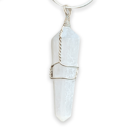 Selenite Stone Double Point Pendant Necklace - Stone Necklace - Magic Crystals