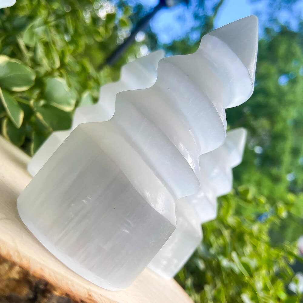 Looking for Charged White Selenite Spiral Tower? Magic Crystals has 4 Inches Tall - Unicorn Horn Tower - Standing Selenite Tower. Selenite is said to be a powerful healing crystal that promotes peace and calm, mental clarity, and well-being. FREE SHIPPING AVAILABLE. Selenite Tower. Selenite Wand.