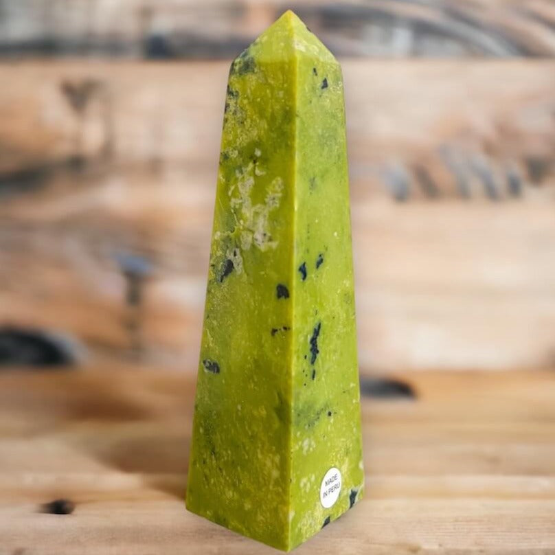 Looking for Green Serpentine Obelisk? Shop at Magiccrystals.com for Genuine Green Peruvian Serpentine Magnatite Tower - Serpentine Tower - Stone Point - Jewelry Making Supplies and more. Magic Crystals FREE SHIPPING on quality crystals. Serpentine is associated with the heart chakra and increases love and nurturing.Serpentine-Obelisk-M