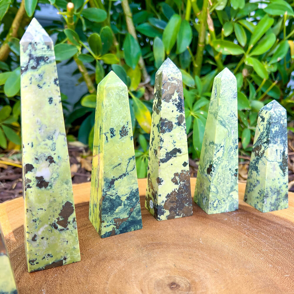 Looking for Small Green Serpentine Obelisk? Shop at Magiccrystals.com for Genuine Green Peruvian Serpentine Magnatite Tower - Serpentine Tower - Stone Point - Jewelry Making Supplies and more. Magic Crystals FREE SHIPPING on quality crystals. Serpentine is associated with the heart chakra and increases love and nurturing.