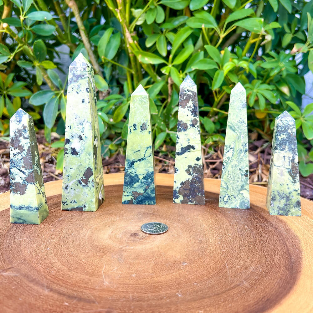 Looking for Green Serpentine Obelisk? Shop at Magiccrystals.com for Genuine Green Peruvian Serpentine Magnatite Tower - Serpentine Tower - Stone Point - Jewelry Making Supplies and more. Magic Crystals FREE SHIPPING on quality crystals. Serpentine is associated with the heart chakra and increases love and nurturing.Serpentine-Obelisk