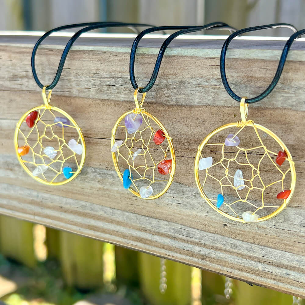 Shop our 7 Chakra Stone Necklace at Magic Crystals. We Have the Very Best Quality and Unique Gemstones Collection. Our items are Hand Crafted and Handmade with Love. This Seven Chakra Dream Catcher Gold Plated will Help you Activate your Chakras to Bring Balance and Energy into your Life. Natural an Genuine gemstones