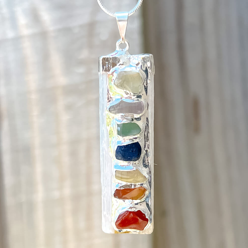 Shop our Seven Chakra Selenite Necklace - Seven Chakra Jewelry at Magic Crystals. We Have the Very Best Quality and Unique Gemstones Collection. Our items are Hand Crafted and Handmade with Love. This Seven Chakra Silver Necklace will Help you Activate your Chakras to Bring Balance and Energy into your Life. 