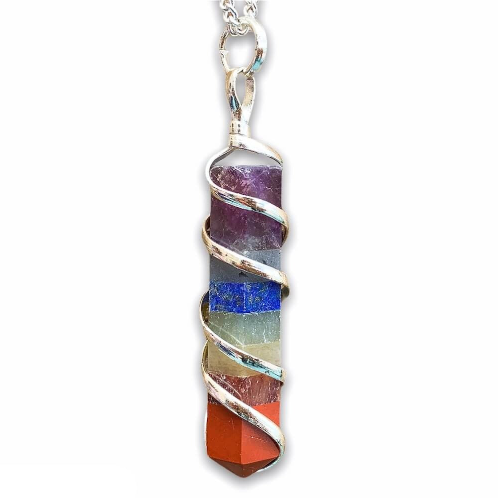 Seven-Chakras-Spiral-Wired-Wrap-Necklace. Gemstone Spiral Wrapped Pendant Necklace - MagicCrystals.com