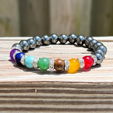 Bracelet 7 Chakras + Hématite - Perles 8mm - Qualité A - Neuf Avec étiquettes