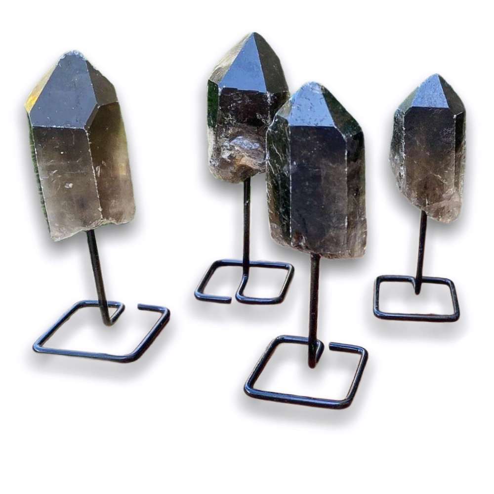 Looking for One Rough Smoky quartz Metal Stand, Smoky quartz on Stand, Point on Stand Pin, Smoky quartz Stone, Rough Smoky quartz, Raw Smoky quartz at Magic Crystals. Find genuine and quality Natural Smoky quartz Gemstone in Magiccrystals.com Christmas gift, birthday present. Valentine's present.