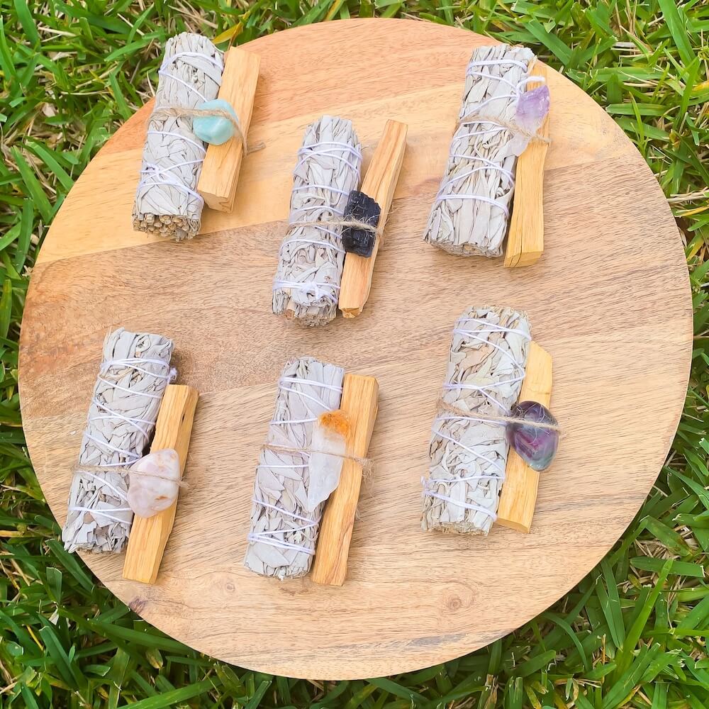 Looking for, where can I buy White Sage, Palo Santo sticks, and amethyst? Shop at Magic Crystals for Amethyst Smudge Bundle - Palo Santo - White Sage - Amethyst - Space Clearing - Home Cleansing Kit - Calming Smudge Bundle - Meditation. Smudging for Cleansing and Clearing Your Home, Clearing Negative Energy.