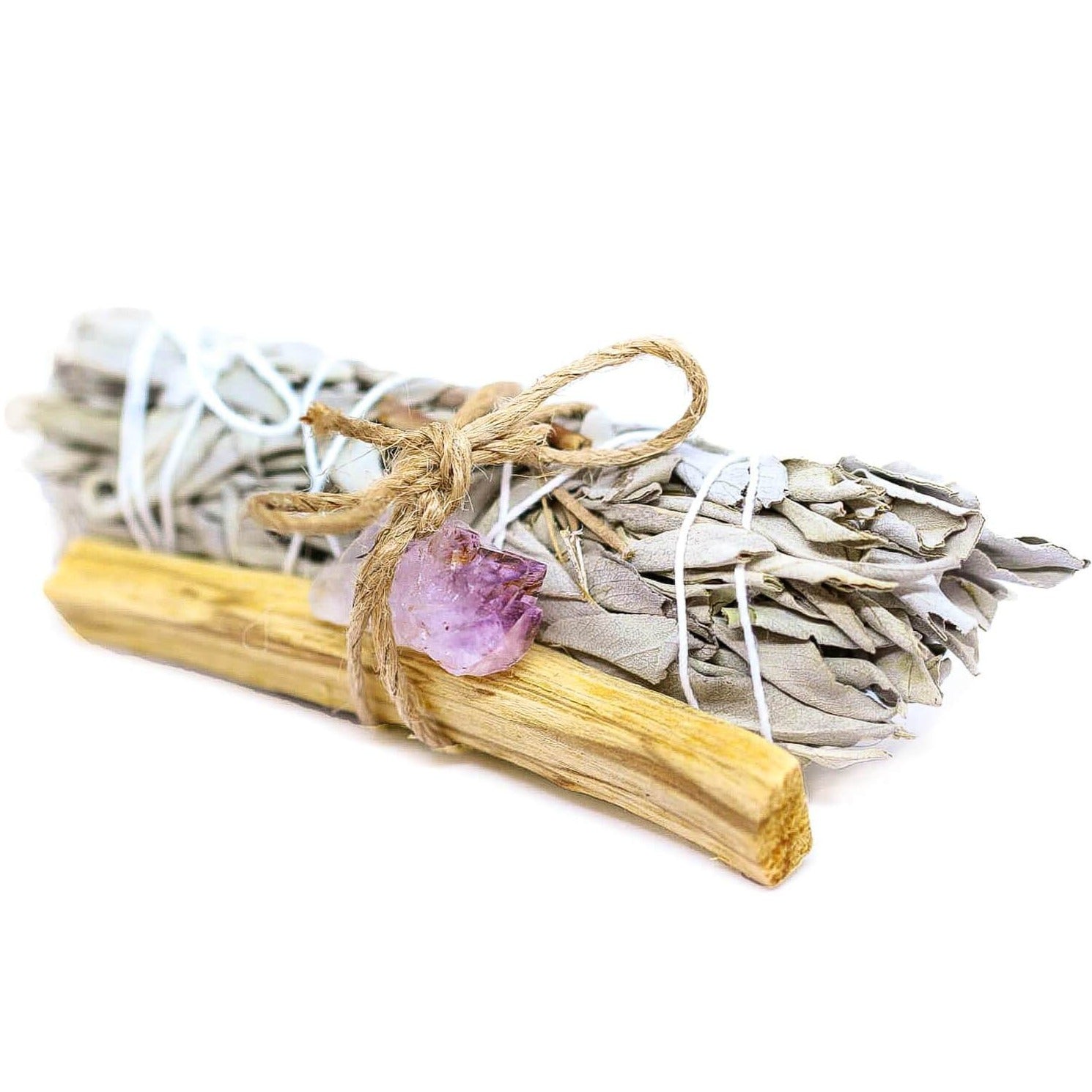 Looking for, where can I buy White Sage, Palo Santo sticks, and amethyst? Shop at Magic Crystals for Amethyst Smudge Bundle - Palo Santo - White Sage - Amethyst - Space Clearing - Home Cleansing Kit - Calming Smudge Bundle - Meditation. Smudging for Cleansing and Clearing Your Home, Clearing Negative Energy. 