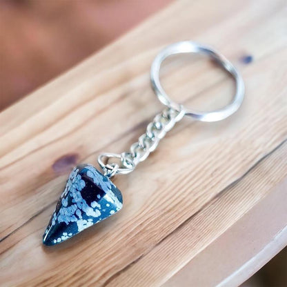 Snowflake Obsidian keychain. Shop at Magic Crystals for Crystal Keychain, Pet Collar Charm, Bag Accessory, natural stone, crystal on the go, keychain charm, gift for her and him. Snowflake Obsidian Natural Stone Keychain, Crystal Keychain, Snowflake Obsidian Crystal Key Holder