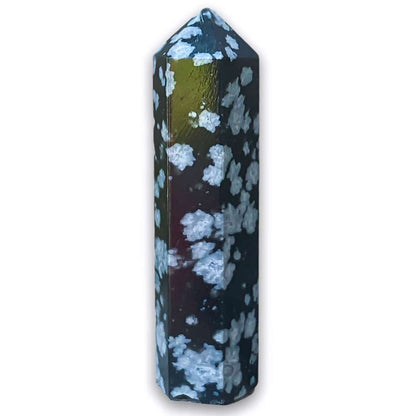 Gemstone Single Point Wand - Snowflake Obsidian Point. Check out our Jewelry points, Healing Crystals, Bohemian Stones, Pointed Gemstone, Natural Stones, crystal tower, pointed stone, healing pencil stone. Single Terminated Gemstone Mix Crystal Pencil Point Stone, Obelisk Healing Crystals ,Mixed Points, Tower Pencil. Mini Crystal Towers.