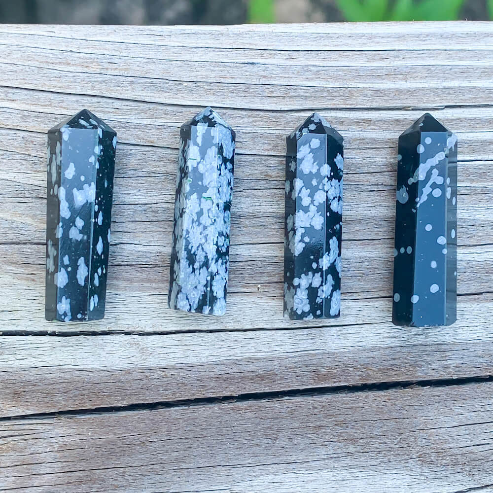 Gemstone Single Point Wand - Snowflake Obsidian Point. Check out our Jewelry points, Healing Crystals, Bohemian Stones, Pointed Gemstone, Natural Stones, crystal tower, pointed stone, healing pencil stone. Single Terminated Gemstone Mix Crystal Pencil Point Stone, Obelisk Healing Crystals ,Mixed Points, Tower Pencil. Mini Crystal Towers.