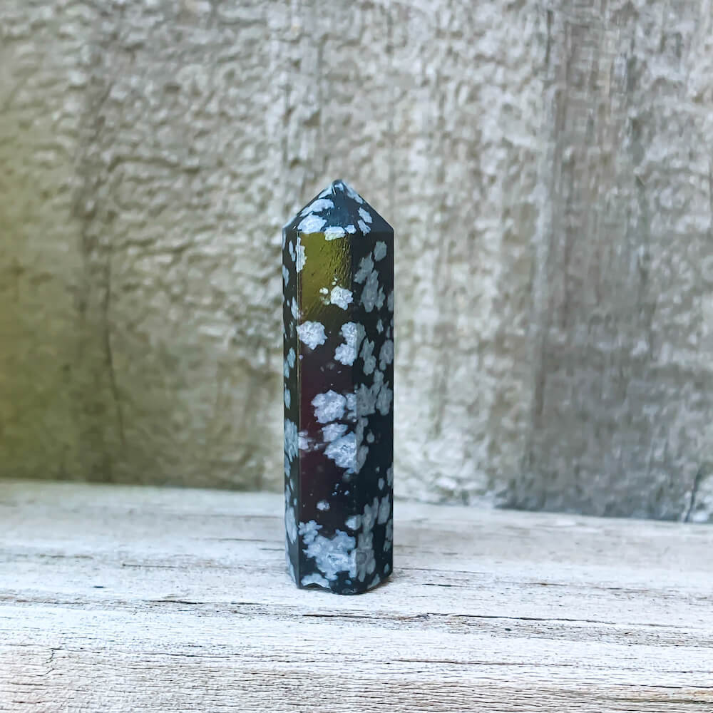 Gemstone Single Point Wand - Snowflake Obsidian Point. Check out our Jewelry points, Healing Crystals, Bohemian Stones, Pointed Gemstone, Natural Stones, crystal tower, pointed stone, he