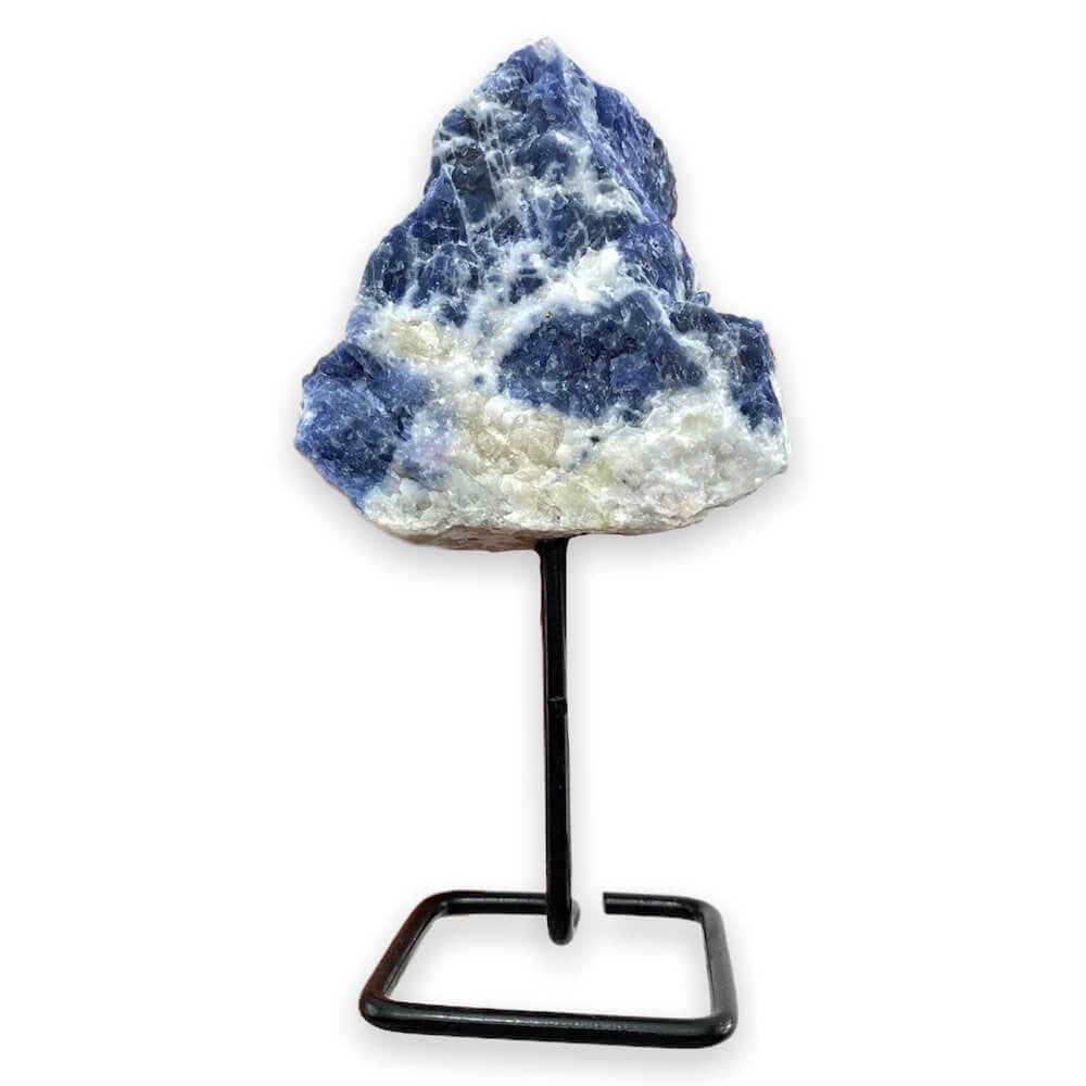 Shop at Magic Crystals for Sodalite Point on Stand. Magiccrystals.com is the best when Looking for One Rough Sodalite Metal Stand, Sodalite Chunk on Stand, Point on Stand Pin, Sodalite Protect Stone, Rough Sodalite, Raw purple stones. Shop for our genuine gemstones. FREE SHIPPING IS AVAILABLE!