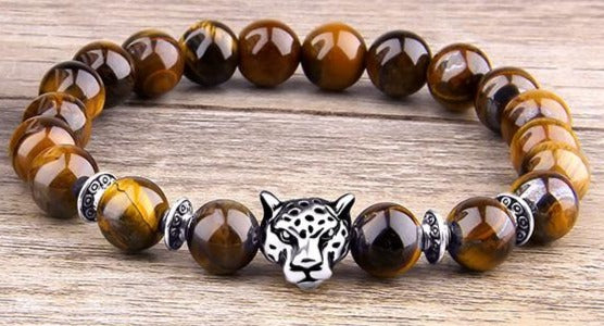 Yellow Tiger Eye Silver Leopard Bracelet-Bracelets-Magic Crystals