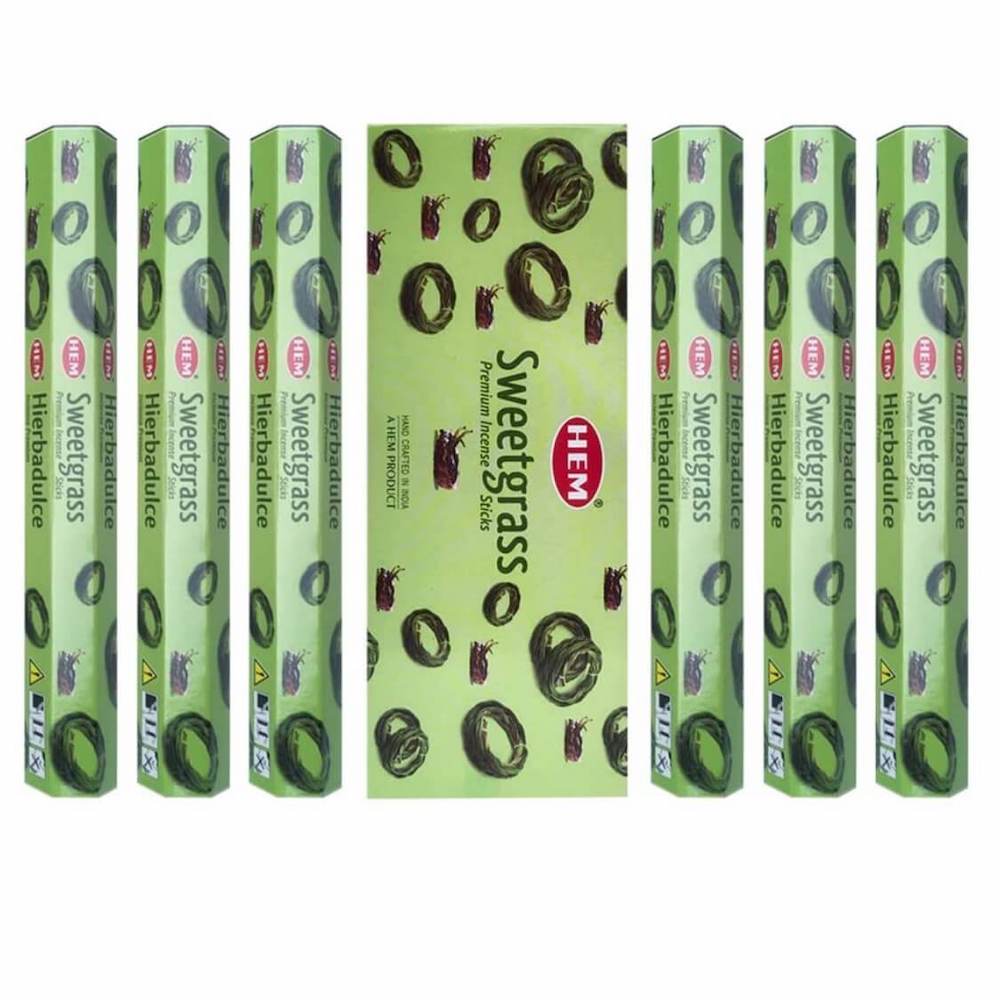 Shop for HEM Sweetgrass Incense Sticks Natural Essence| Hierbadulce Incienso at Magic Crystals. Quality incense from HEM, one of the leading incense makers in India. Box containing six 20 stick tubes of incense, for 120 sticks total. HEM is world famous for its traditional incense made from select woods, resin.