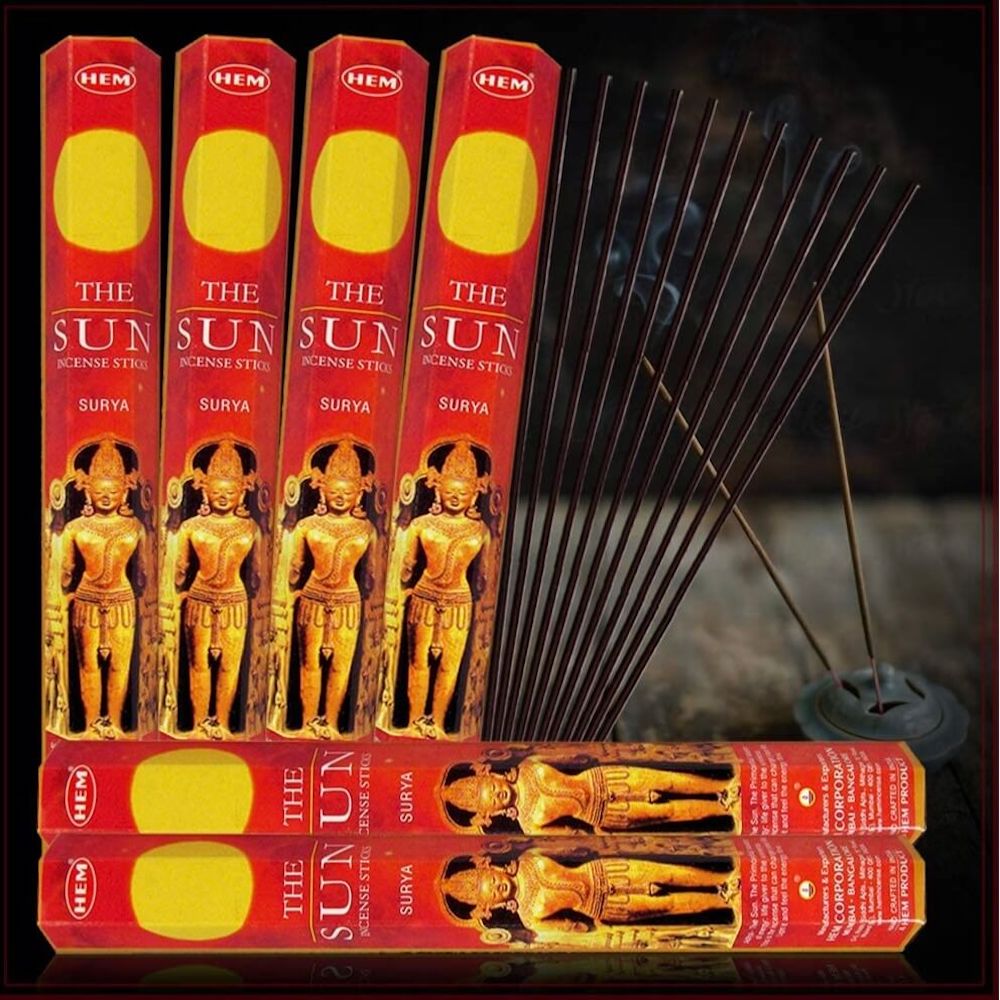 The Sun, El Sol Sticks 120 Sticks Box - Hem Incense at Magic Crystals. Free Shipping Available. 6 tubes of 20 sticks, 120 sticks total. Quality Incense. Hem is known throughout the world for producing traditional incense made from quality woods, flowers, resins, and essential oils.