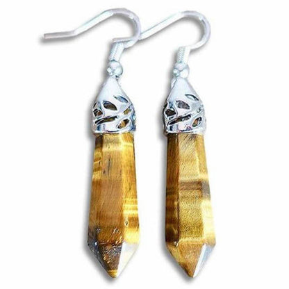 Gemstone Dangling Earrings. Tiger Eye  Dangle-Earrings. Looking Natural Stone Earrings - Dangling Crystal Jewelry? Show Jewelry at Magic Crystals. Natural stone, dangle earrings, and more. Crystal Single Point Earrings, Small Crystal Points, Healing Crystal Earrings, Gemstones, and more. FREE SHIPPING available.