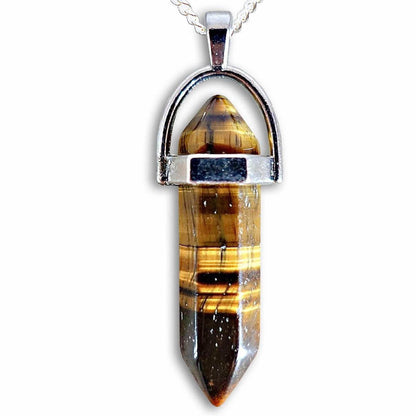 Double Point Gemstone Necklace -Tiger Eye. Looking for a handmade Crystal Jewelry? Find genuine Double Point Gemstone Necklace when you shop at Magic Crystals. Crystal necklace, for mens and women. Gemstone Point, Healing Crystal Necklace, Layering Necklace, Gemstone Appeal Natural Healing Pendant Necklace. Collar de piedra natural unisex.