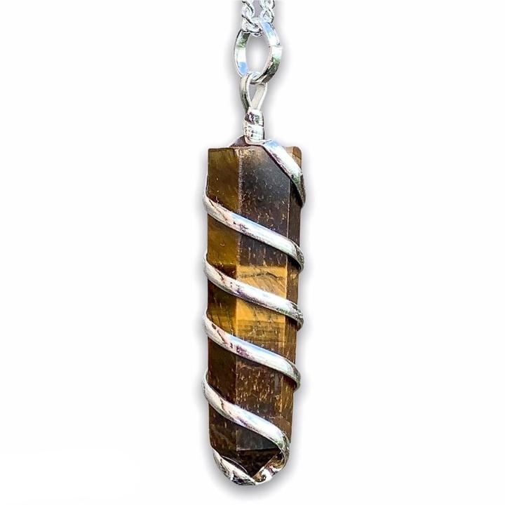 Tiger-Eye-Spiral-Wired-Wrap-Necklace. Gemstone Spiral Wrapped Pendant Necklace - MagicCrystals.com