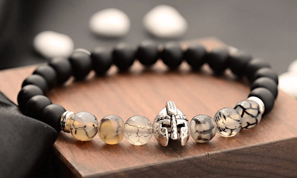 Black Onyx Stone & Tourmalinated Quartz Gemstone Helmet Bracelet - Magic Crystals - Black Onyx Stone & Tourmalinated Quartz Gemstone Helmet Bracelet - Magic Crystals - Warrior bracelet