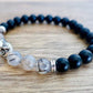 Black Onyx Stone & Black Tourmalinated quartz Gemstone Owl Bracelet - Magic Crystals - Owl Bracelet