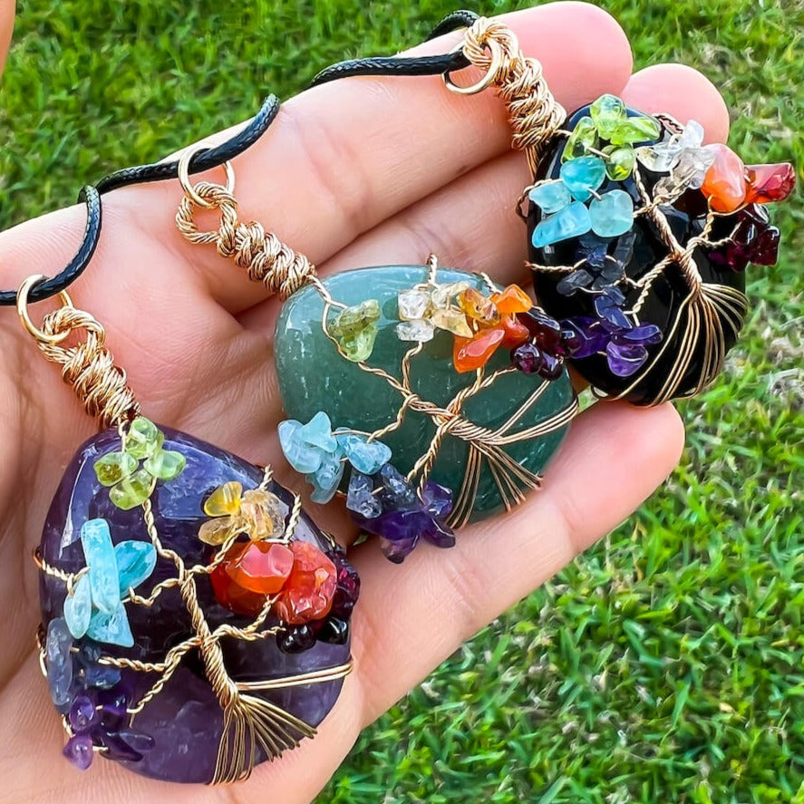 Seven Chakra Tree of Life Quartz Pendant Multicolor Wisdom Energy Necklace  – My Little Magic Shop