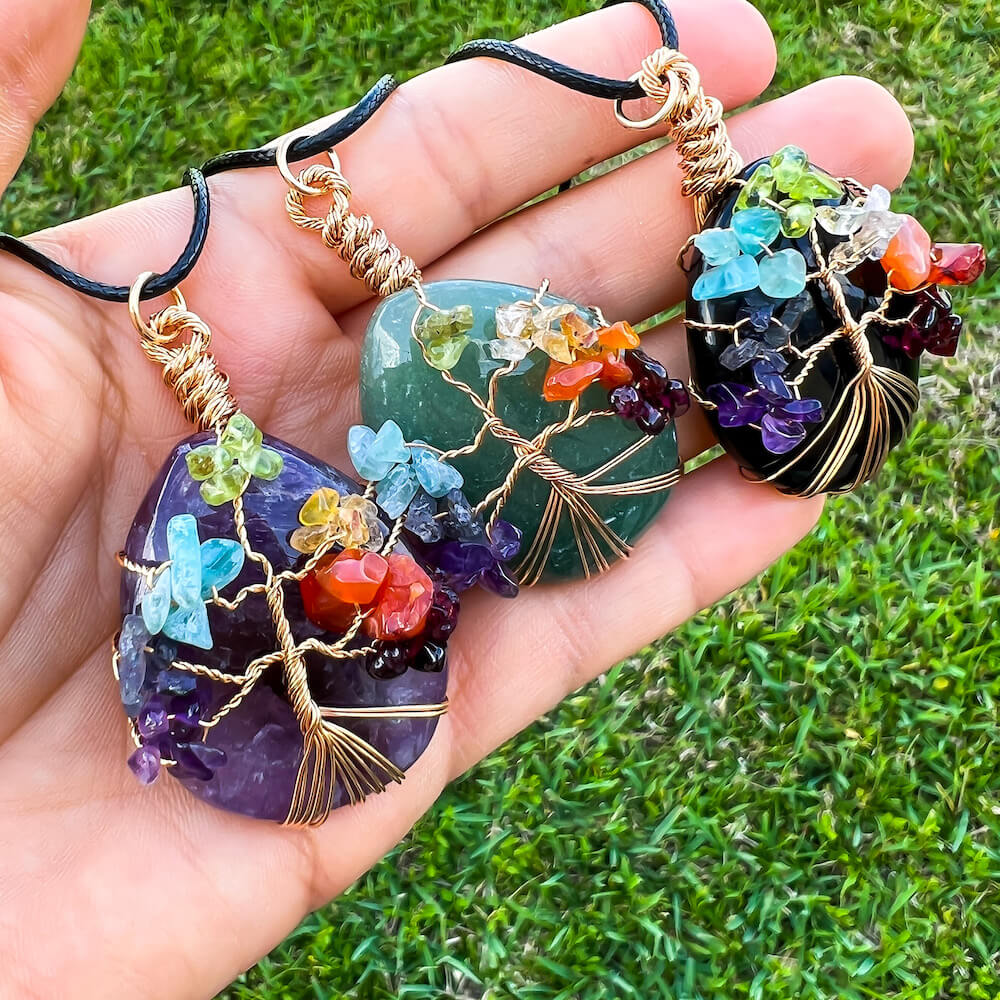 Colourful 7 chakra Gemstones Handmade Tree Of life Pendant