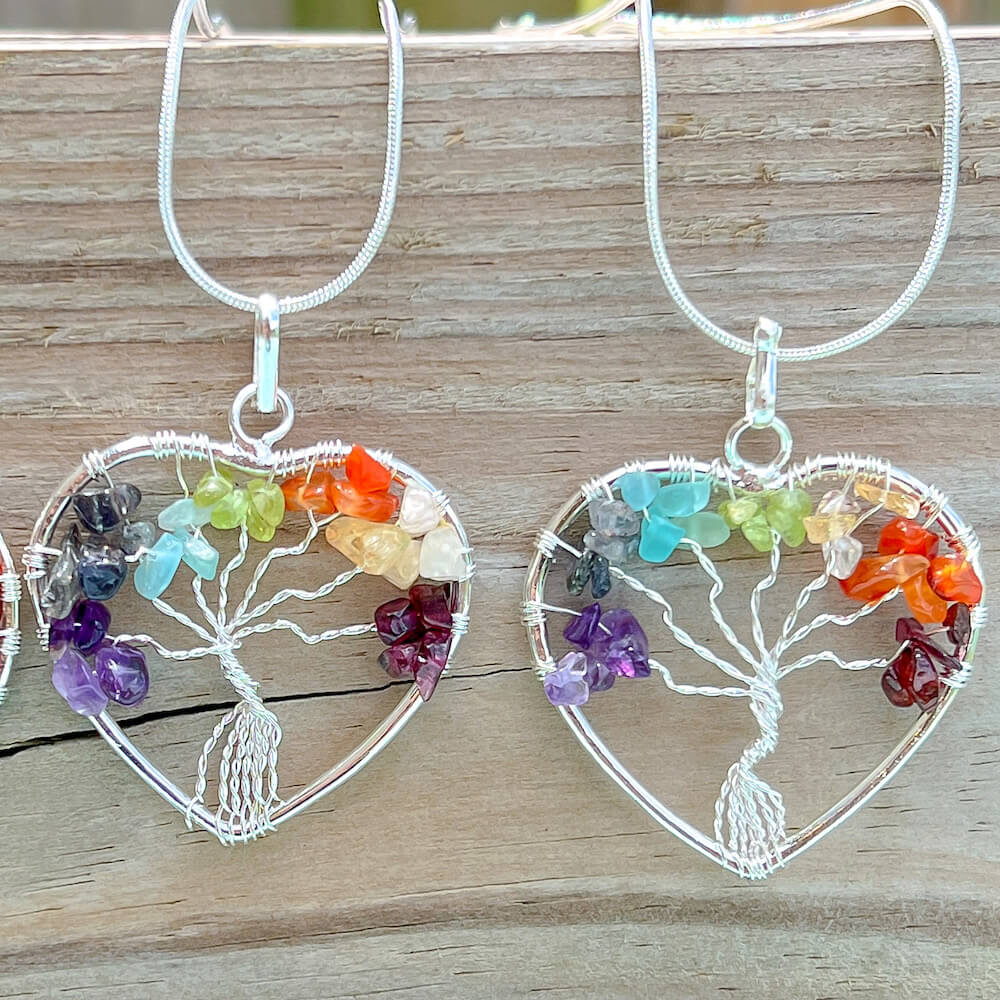 Check out our Tree of Life 7 Chakra Jewelry Wire heart Necklace when you shop at Magic Crystals. This beautiful 7 chakra necklace will help activate your Chakras to bring balance and energy into your life. Find the best seven chakra stones jewelry. FREE SHIPPING available. Chakra stones necklace for balance.
