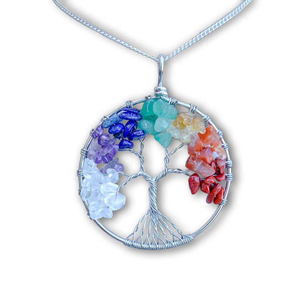 Collar con colgante de alambre de joyería de 7 chakras del árbol de vida - Cristales mágicos – Magic Crystals