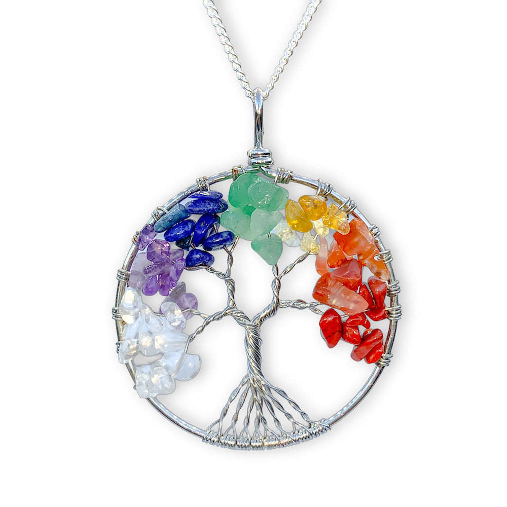STERLING SILVER 7 Chakras Tree of Life Necklace, Wire Wrapped Chakras Tree  of Life Pendant, Chakras Gemstone Jewelry, Healing Necklace - Etsy