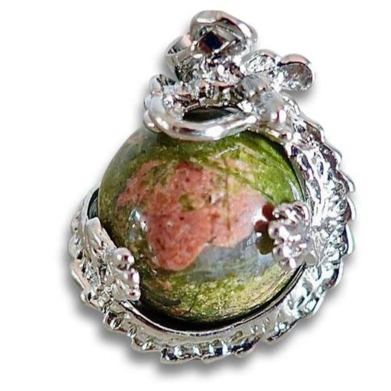 Unakite-Sphere Dragon Pendant Necklace - Dragon Necklace - Magic Crystals
