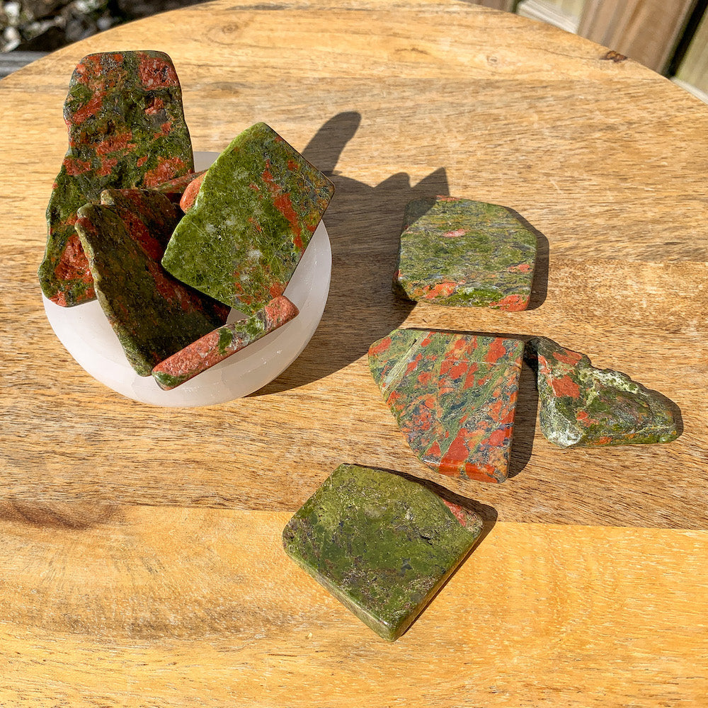Buy Magic Crystals Unakite Free Form Gemstone - Unakite Slab at Magic Crystals. Green stone. Heart Chakra - 4th Chakra - Fourth Chakra. Perfect for Reiki and Energy Healing. Unakite is a stone of vision. Unakite helps to find balance through spirituality.