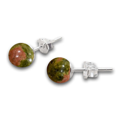 Unakite-Eye--Stud-Beaded-Earrings-Magic-Crystals-Stud-Earrings-8mm . Minimaliat atud earrings for women