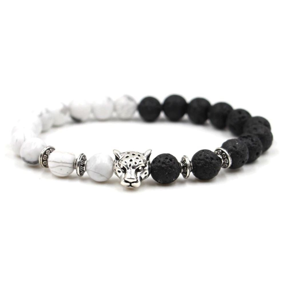 Looking for Howlite and Black Lava Jewelry? Shop at Magic Crystals for Howlite Gemstone and Lava Stone Leopard Bracelet with FREE shipping available. Natural gemstone beaded bracelets for men and women. Perfect gift for valentines, birthday gift and more.