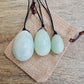Xinshan Jade Yoni Eggs Set. Free Shipping Available. Buy from Magic Crystals . Yoni Eggs 3-pcs Yoni Eggs Certified  jade eggs, Drilled, with String. Yoni Eggs are highly polished semi-precious gemstones carved especially for the female Yoni (vagina). Natural Yoni Eggs Set - Yoni Eggs drilled.