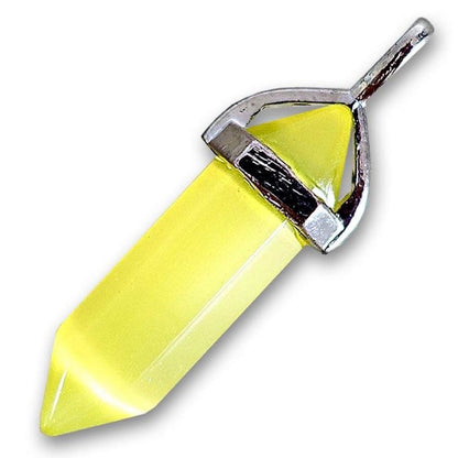 Double Point Gemstone Necklace - Yellow Cat Eye. Looking for a handmade Crystal Jewelry? Find genuine Double Point Gemstone Necklace when you shop at Magic Crystals. Crystal necklace, for mens and women. Gemstone Point, Healing Crystal Necklace, Layering Necklace, Gemstone Appeal Natural Healing Pendant Necklace. Collar de piedra natural unisex.