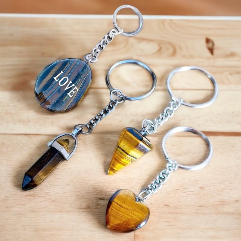 Tiger Eye Natural Stone Keychain. Tiger Eye may also bring good luck to the wearer. Tiger Eye Stone Single Point Keychain, Point Keychains at Magic crystals. Crystal Keychain, Pet Collar Charm, Bag Accessory, natural stone, crystal on the go, keychain charm, gift for her and him. 
