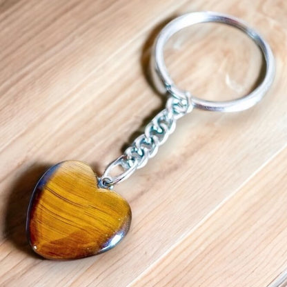 heart-Keychain. Tiger Eye Natural Stone Keychain. Tiger Eye may also bring good luck to the wearer. Tiger Eye Stone Single Point Keychain, Point Keychains at Magic crystals. Crystal Keychain, Pet Collar Charm, Bag Accessory, natural stone, crystal on the go, keychain charm, gift for her and him. 