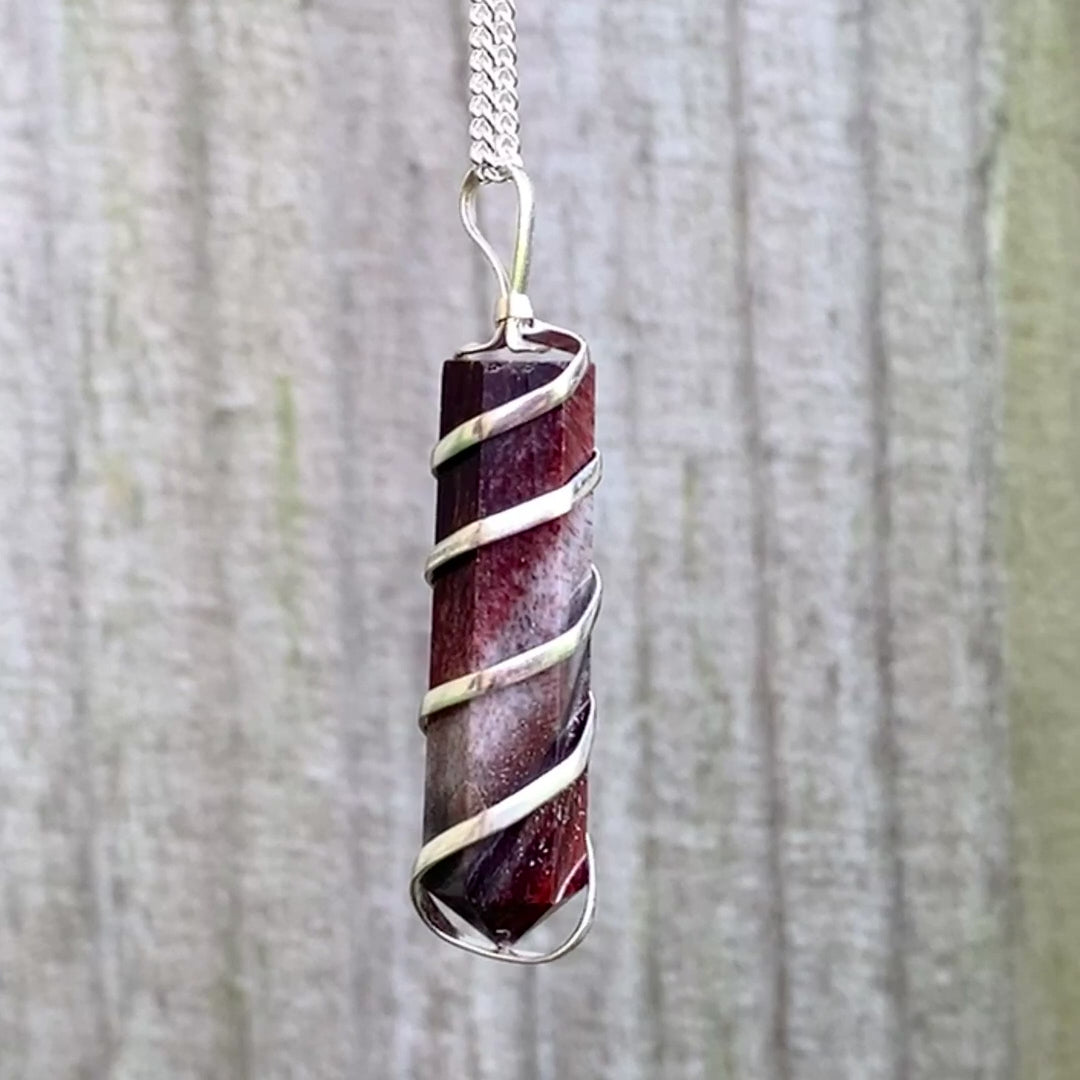    Red-Tiger-Eye -Spiral-Wired-Wrap-Necklace. Gemstone Spiral Wrapped Pendant Necklace - MagicCrystals.com