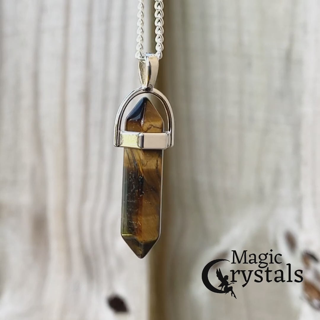 Double Point Gemstone Necklace -Tiger Eye. Looking for a handmade Crystal Jewelry? Find genuine Double Point Gemstone Necklace when you shop at Magic Crystals. Crystal necklace, for mens and women. Gemstone Point, Healing Crystal Necklace, Layering Necklace, Gemstone Appeal Natural Healing Pendant Necklace. Collar de piedra natural unisex.