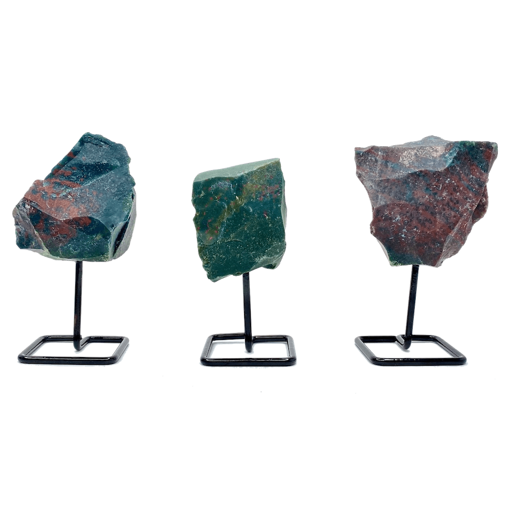 Shop from Magic Crystals One Bloodstone Rough Druzy Bloodstone Metal Stand, Bloodstone Chunk on Stand, Point on Stand Pin, Bloodstone Protect Stone, Rough Bloodstone, Raw Bloodstone! We carry a wide variety of clear quartz gemstones, Bloodstone, and quartz specimens. FREE SHIPPING AVAILABLE.