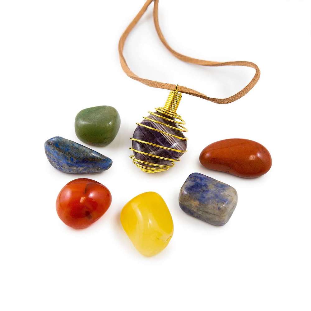 Gold Plated and Silver Plated Pendant | Spiral Cage with Natural Tumbled Stone-Pendants-Magic Crystals
