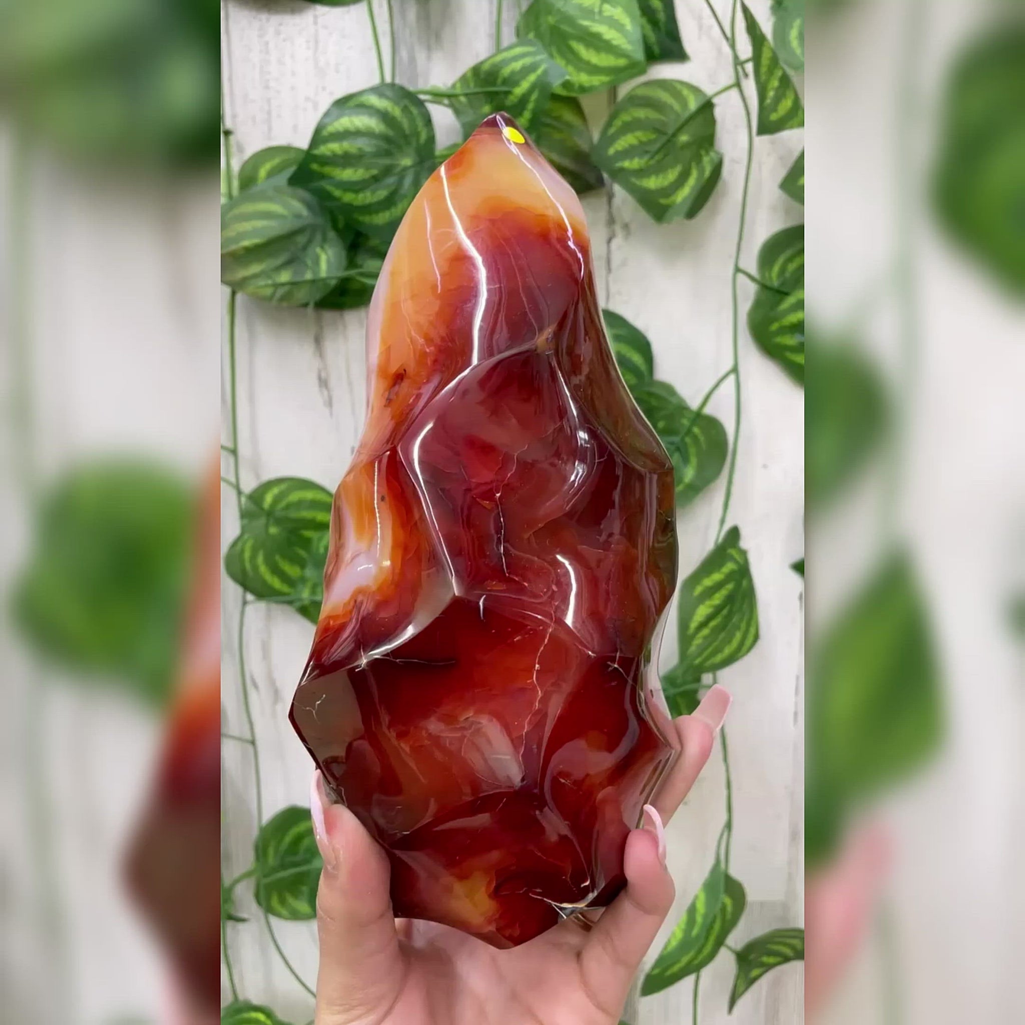 Looking for genuine and stunning Carnelian Crystal Flame? Shop at Magic Crystals for polished cut base carnelian. We only carry 'AAA' Quality. Red Agate Crystal Tower for reiki Healing. Free Standing Crystal, Beautiful Display Crystal with FREE SHIPPING AVAILABLE.